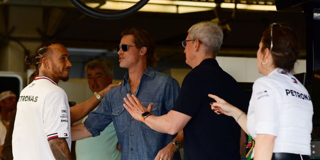 Brad Pitt, 58, was seen at the Circuit of the Americas speaking to several other notable names, including British racing driver Lewis Hamilton.