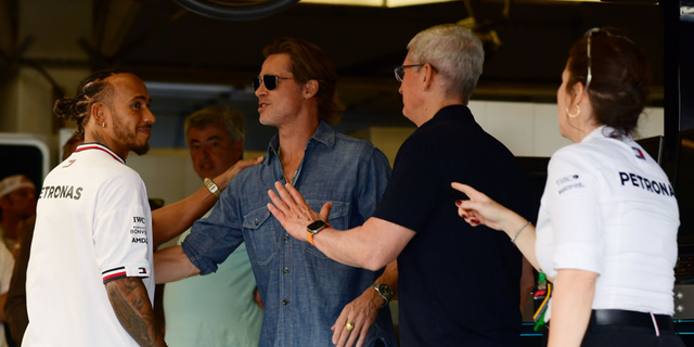 Brad Pitt, 58, was seen at the Circuit of the Americas speaking to several other notable names, including British racing driver Lewis Hamilton.