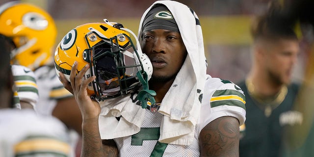 Quay Walker of the Green Bay Packers watches from the sideline against the San Francisco 49ers during the fourth quarter of a preseason game at Levi's Stadium on August 12, 2022 in Santa Clara, California.