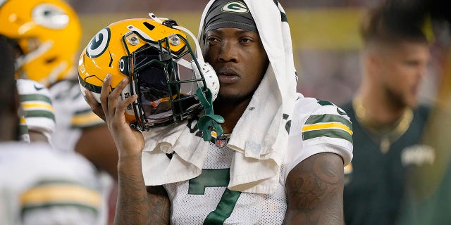 Quay Walker of the Green Bay Packers watches from the sidelines against the San Francisco 49ers during the fourth quarter of a preseason game at Levi's Stadium on August 12, 2022 in Santa Clara, California.