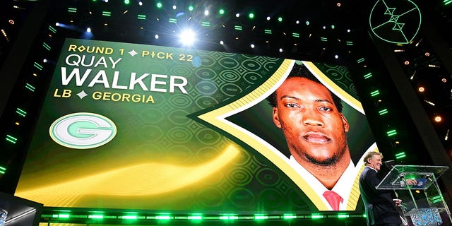 Georgia linebacker Quay Walker is announced as the 22nd overall pick (Green Bay Packers) during the first round of the NFL Draft in Las Vegas on April 28, 2022.