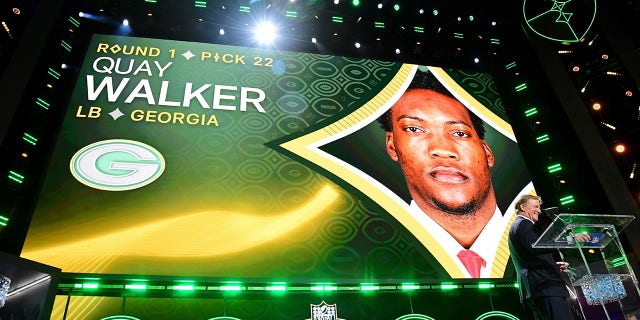 Georgia linebacker Quay Walker is announced as the 22nd overall pick (Green Bay Packers) during the first round of the NFL Draft in Las Vegas on April 28, 2022.