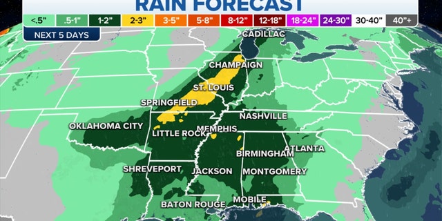 The rain forecast in the Southeast