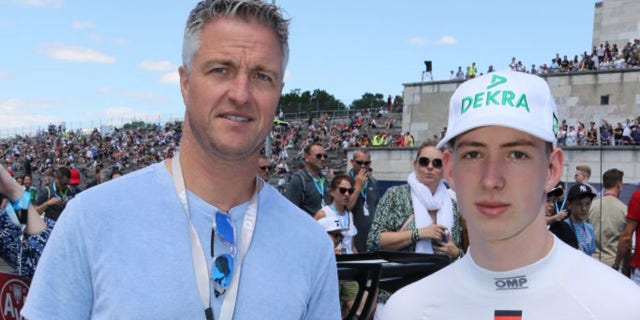 Former F1 pilot Ralf Schumacher with his son David Schumacher before the start of the DTM 2022 German Touring Car Championship at Norisring July 2, 2022, in Nuremberg, Germany.