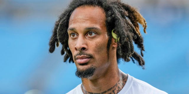 Carolina Panthers wide receiver Robbie Anderson, #3, before the game against the Buffalo Bills at Bank of America Stadium Aug. 26, 2022 in Charlotte, North Carolina.