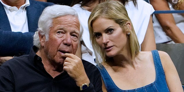 Robert Kraft (L) and Dr. Dana Blumberg attend the 2022 US Open Tennis tournament women's singles third round match between USA's Serena Williams hits and Australia's Ajla Tomljanovic at the USTA Billie Jean King National Tennis Center in New York, on September 2, 2022.