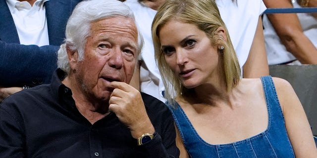 Robert Kraft (L) and Dr. Dana Blumberg attend the 2022 US Open Tennis tournament women's singles third round match between USA's Serena Williams hits and Australia's Ajla Tomljanovic at the USTA Billie Jean King National Tennis Center in New York, on September 2, 2022.