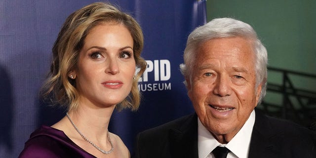 Robert Kraft, Chairman and CEO The Kraft Group, and then-girlfriend Dana Blumberg arrive for the Intrepid, Sea Air &amp;amp; Space Museum's inaugural Intrepid Valor Awards on November 10, 2021 in New York.