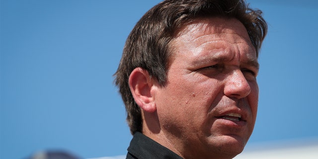 Florida Gov. Ron DeSantis speaks during a press conference on the island of Matlacha on Oct. 05, 2022, in Matlacha Florida.