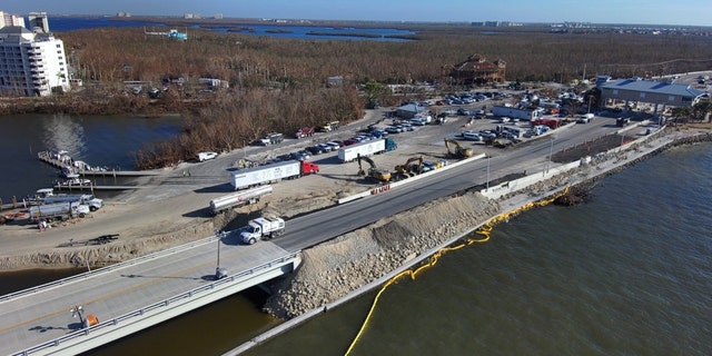 Crews work on the Sanibel Causeway