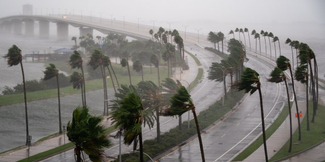 Wind gusts blow across Sarasota Bay as Hurricane Ian churns to the south on Sept. 28, 2022, in Sarasota, Florida. Dr. Janette Nesheiwat on Sat., Oct. 1, 2022, said that floodwaters are often filled with sewage, chemicals, debris, glass and other dangerous materials.