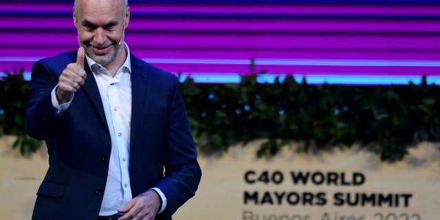 Buenos Aires Mayor Horacio Rodriguez Larreta speaks during day one of the C40 World Mayors Summit Buenos Aires 2022 on Oct. 20, 2022 in Buenos Aires, Argentina. 