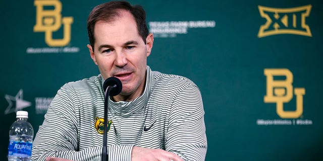 Baylor head coach Scott Drew speaks during a press conference following the team's loss to Texas Tech at the Ferrell Center on Jan. 11, 2022, in Waco, Texas.