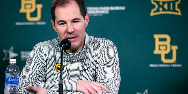 Baylor head coach Scott Drew speaks during a press conference following the team's loss to Texas Tech at the Ferrell Center on Jan. 11, 2022, in Waco, Texas.