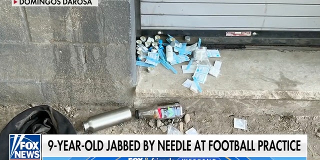 These are some of the needles seen around the park where a Pop Warner football team holds its practices.