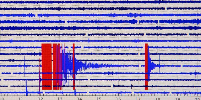 A seismograph report at Lick Observatory shows the readout of a magnitude 5.1 earthquake east of San Jose, California, Tuesday, Oct. 25, 2022. 
