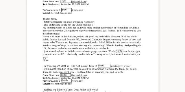 A senior Sierra Club attorney is coordinating a meeting with John Kerry's office to discuss a US coal investment ban.