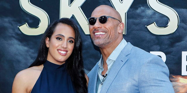 Actor Dwayne Johnson and daughter Simone Alexandra Johnson attend the premiere "Skyscraper" July 10, 2018 in New York City.