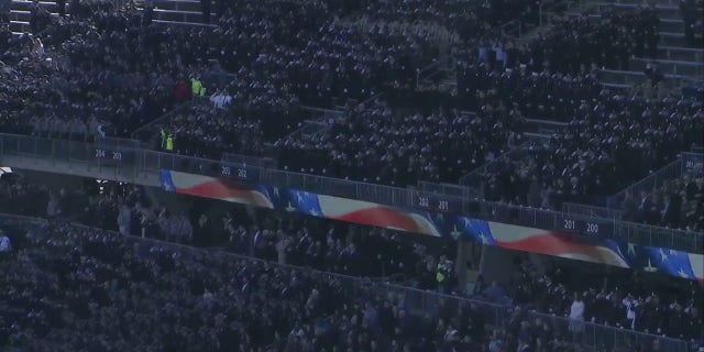 Police officers attended a joint funeral Friday for Bristol, Connecticut, officers Dustin DeMonte and Alex Hamzy at the University of Connecticut's 40,000-seat football stadium. DeMonte and Hamzi were killed in an ambush last week.