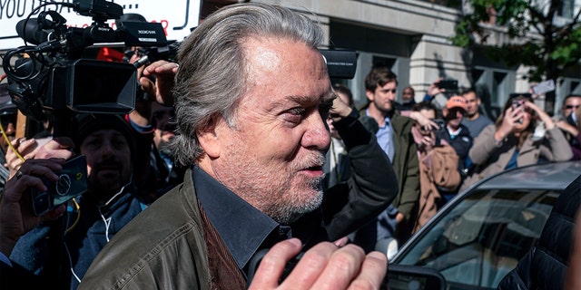Steve Bannon, a longtime ally of former President Donald Trump and convicted of contempt of Congress, will leave federal court in Washington on Friday, Oct. 21, 2022. Bannon was sentenced to four months in prison for ignoring a January 6 committee subpoena.