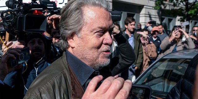 Steve Bannon, a longtime ally of former President Donald Trump and convicted of contempt of Congress, will leave federal court in Washington on Friday, Oct. 21, 2022. Bannon was sentenced to four months in prison for ignoring a January 6 committee subpoena.