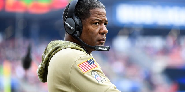 Then-defensive coordinator Steve Wilks, of the Cleveland Browns, on the sideline prior to a game against the Buffalo Bills on Nov. 10, 2019 at FirstEnergy Stadium in Cleveland.