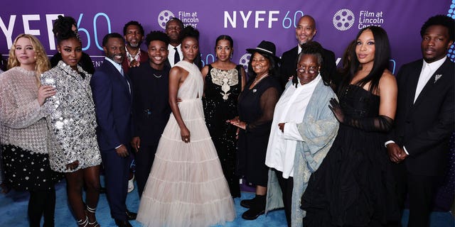 Haley Bennett, Jaime Lawson, Sean Patrick Thomas, Jaelyn Hall, Daniel Deadweiler, Keith Beauchamp, Whoopi Goldberg, Chinonye Chukwu and Tosin Cole pose with guests at the premiere of "to" during the 60th New York Film Festival at Alice Tully Hall, Lincoln Center on October 01, 2022 in New York City. 