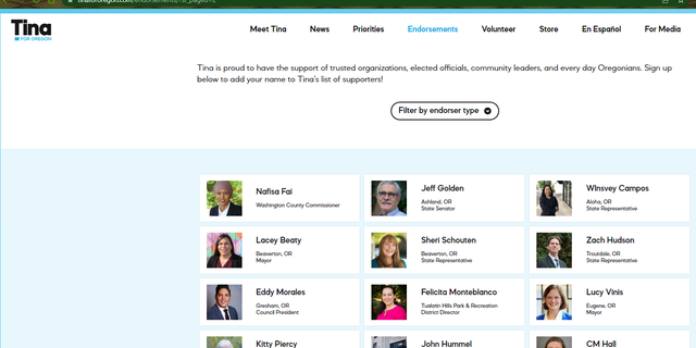 The endorsement for Democratic Oregon Senator Jeff Golden has moved to page two of the Kotek website's endorsement page.
