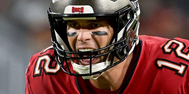 Tampa Bay Buccaneers quarterback Tom Brady calls signals during the game against the Baltimore Ravens on Oct. 27, 2022, in Tampa, Florida.