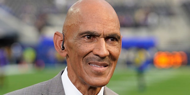 Tony Dungy of NBC Sports looks on during an NFL game between the Los Angeles Rams and the Buffalo Bills at SoFi Stadium in Inglewood, California, on Sept 8, 2022.