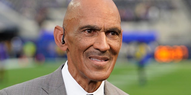 Tony Dungy of NBC Sports looks on during an NFL game between the Los Angeles Rams and the Buffalo Bills at SoFi Stadium in Inglewood, California, on Sept 8, 2022.