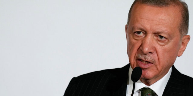 Turkey's President Recep Tayyip Erdogan at Prague Castle in Prague, Czech Republic, Thursday, Oct 6, 2022.