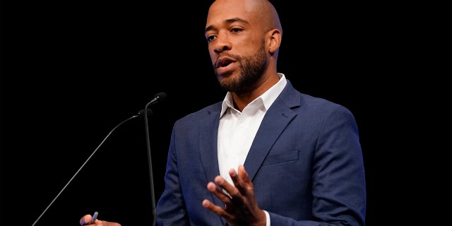 Democratic U.S. Senate candidate Mandela Barnes speaks during a televised debate Thursday, Oct. 13, 2022, in Milwaukee.