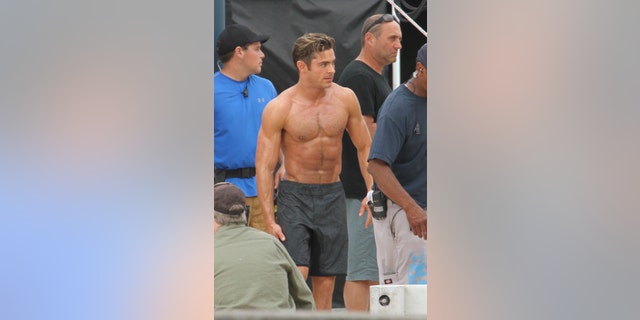 Zac Efron on the set of "Baywatch" in 2016.