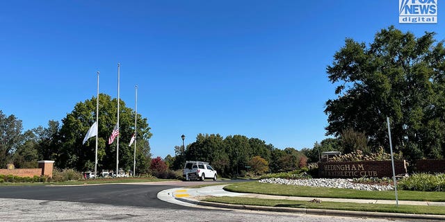 Flags flown at half-mast one day after a juvenile gunman allegedly shot and killed 5 people and wounded two others in Raleigh, North Carolina. Oct. 14, 2022.