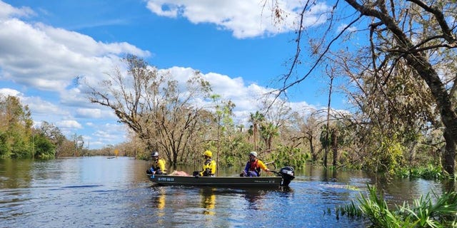 A American Humane search crew heads out to search for animals in danger after Hurricane Ian hit Florida on Oct. 4, 2022.