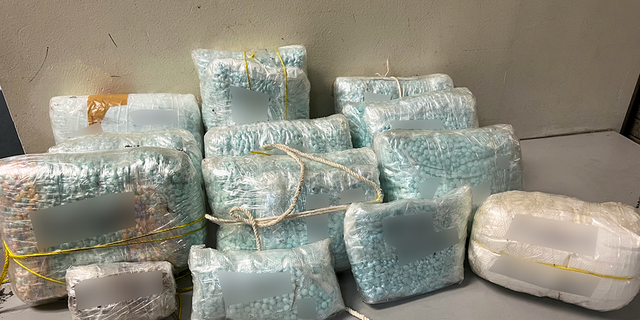 Bags of fentanyl pills seized at a Border Patrol checkpoint near Gila Bend, Arizona. 