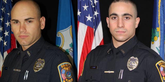 Slain Bristol police officers Dustin Demonte, left, and Alex Hamzy, right.