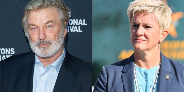 New Mexico First Judicial District Attorney Mary Carmack-Altwies announced Alec Baldwin, left, will face charges in the death of Halyna Hutchins.