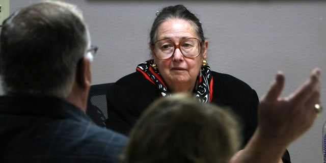 Betsy Johnson, who is running for governor of Oregon as an unaffiliated candidate, listens to outraged residents during a roundtable discussion Sept. 29, 2022, in Portland, Oregon.