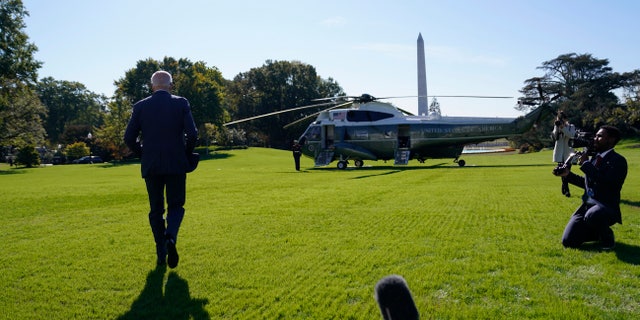 President Biden walks to board Marine One on the South Lawn of the White House in Washington, D.C., on Thursday. (AP Photo/Evan Vucci)