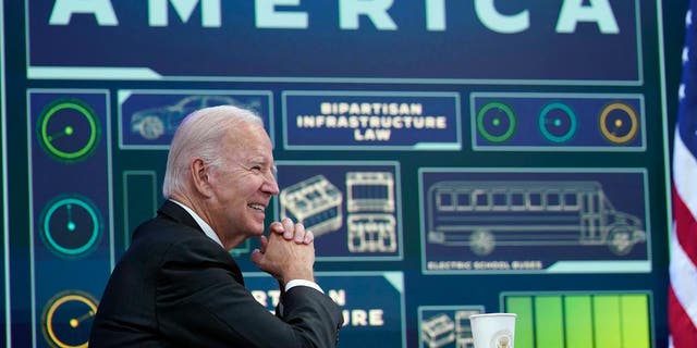 President Joe Biden listens to speakers at an event about rebuilding American infrastructure in Washington D.C., on Oct. 19, 2022.