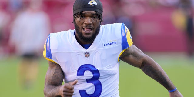 Running back Cam Akers of the Los Angeles Rams warms up before playing against the San Francisco 49ers at Levi's Stadium on Oct. 3, 2022, in Santa Clara, California.