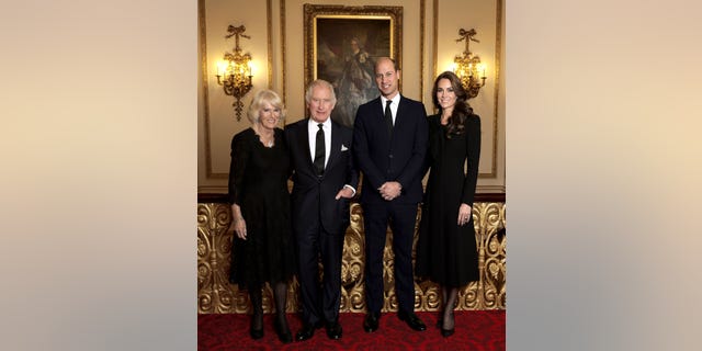 LONDON, ENGLAND - OCTOBER 01: In this handout image issued by Buckingham Palace, Camilla, Queen Consort, King Charles III, Prince William, Prince of Wales and Catherine, Princess of Wales pose for a photo ahead of their Majesties the King and the Queen Consort’s reception for Heads of State and Official Overseas Guests at Buckingham Palace on September 18, 2022 in London, England. (Photo by Chris Jackson/Getty Images)