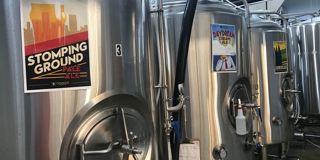 Serving tanks at Checkerspot Brewery in Baltimore, Maryland.