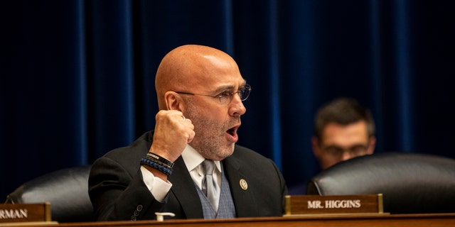 Rep. Clay Higgins, (R-La.) speaks during the House Oversight and Reform Committee hearing with victims' family members and survivors of the Buffalo, New York and Uvalde, Texas massacres on June 8, 2022, on Capitol Hill in Washington, DC.