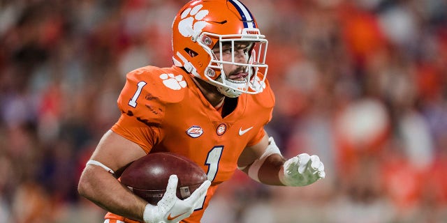 Clemson running back Will Shipley (1) runs with the ball in the first half of an NCAA college football game against North Carolina State, Saturday, Oct. 1, 2022, in Clemson, S.C.