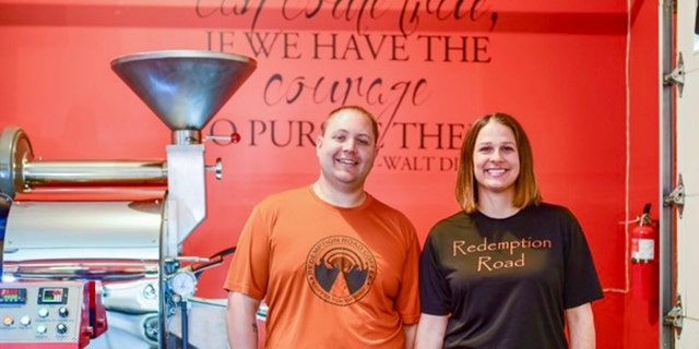 Co-owners of Redemption Road Coffee Aaron and Jessica Harsch set out to create a company with "giving back" to others in mind. 