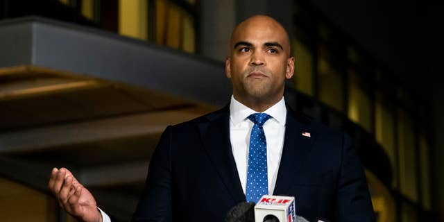 U.S. Rep. Colin Allred (D-Texas) speaks  to reporters following a special service on January 17, 2022 in Southlake, Texas. (Photo by Emil Lippe/Getty Images)