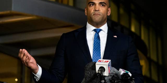 U.S. Rep. Colin Allred (D-Texas) speaks  to reporters following a special service on January 17, 2022 in Southlake, Texas. (Photo by Emil Lippe/Getty Images)